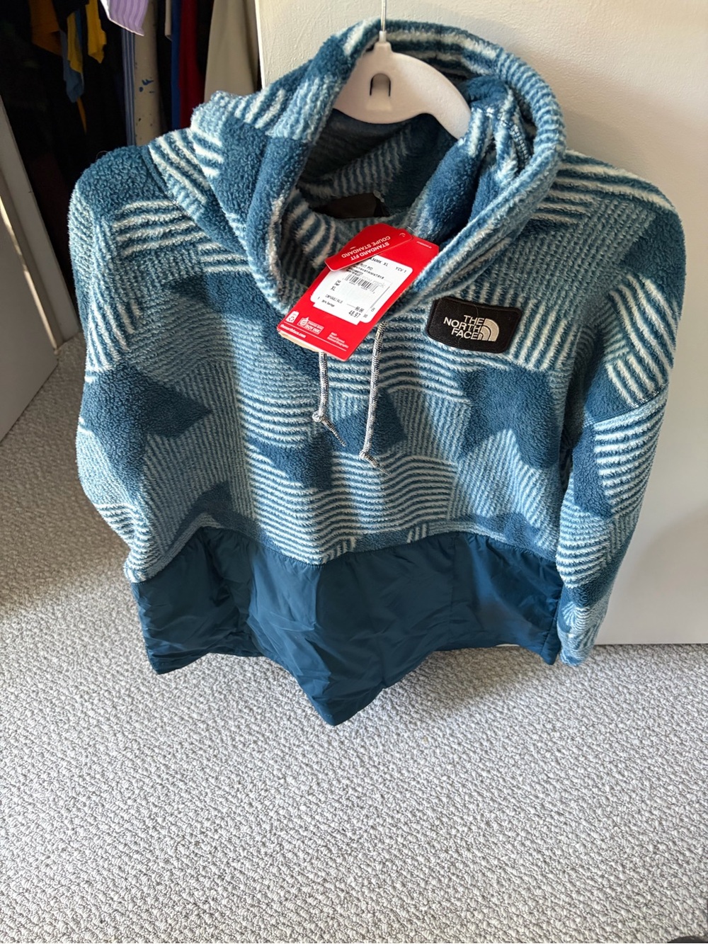 The North Face RIIT Fleece Pullover Blue Cowl Neck Jacket Geometric Size XL NWT